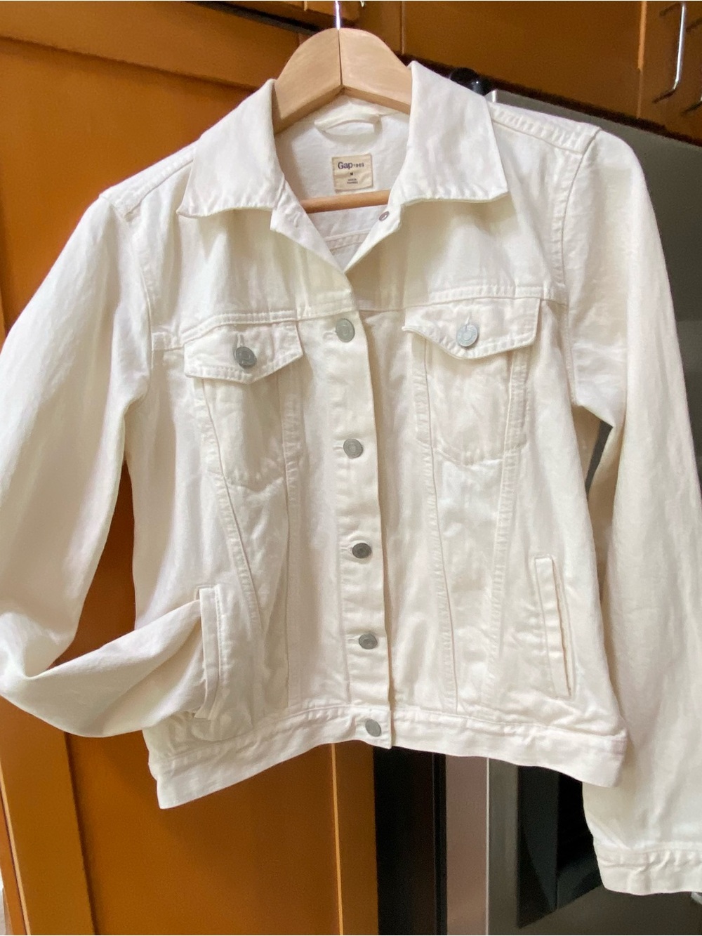 GAP Ladies Denim Cotton Jean Jacket Ivory Cream Size Medium Brushed Button Up